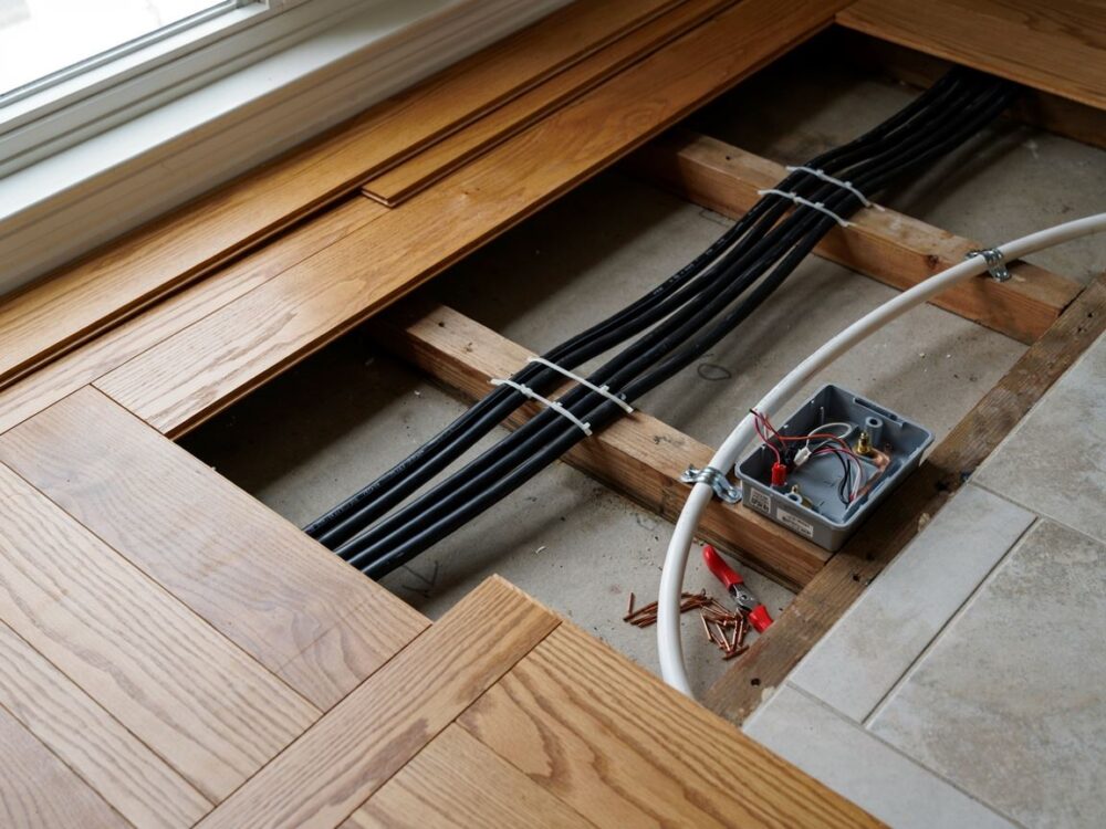 Rozprowadzanie kabli elektrycznych pod podłogą